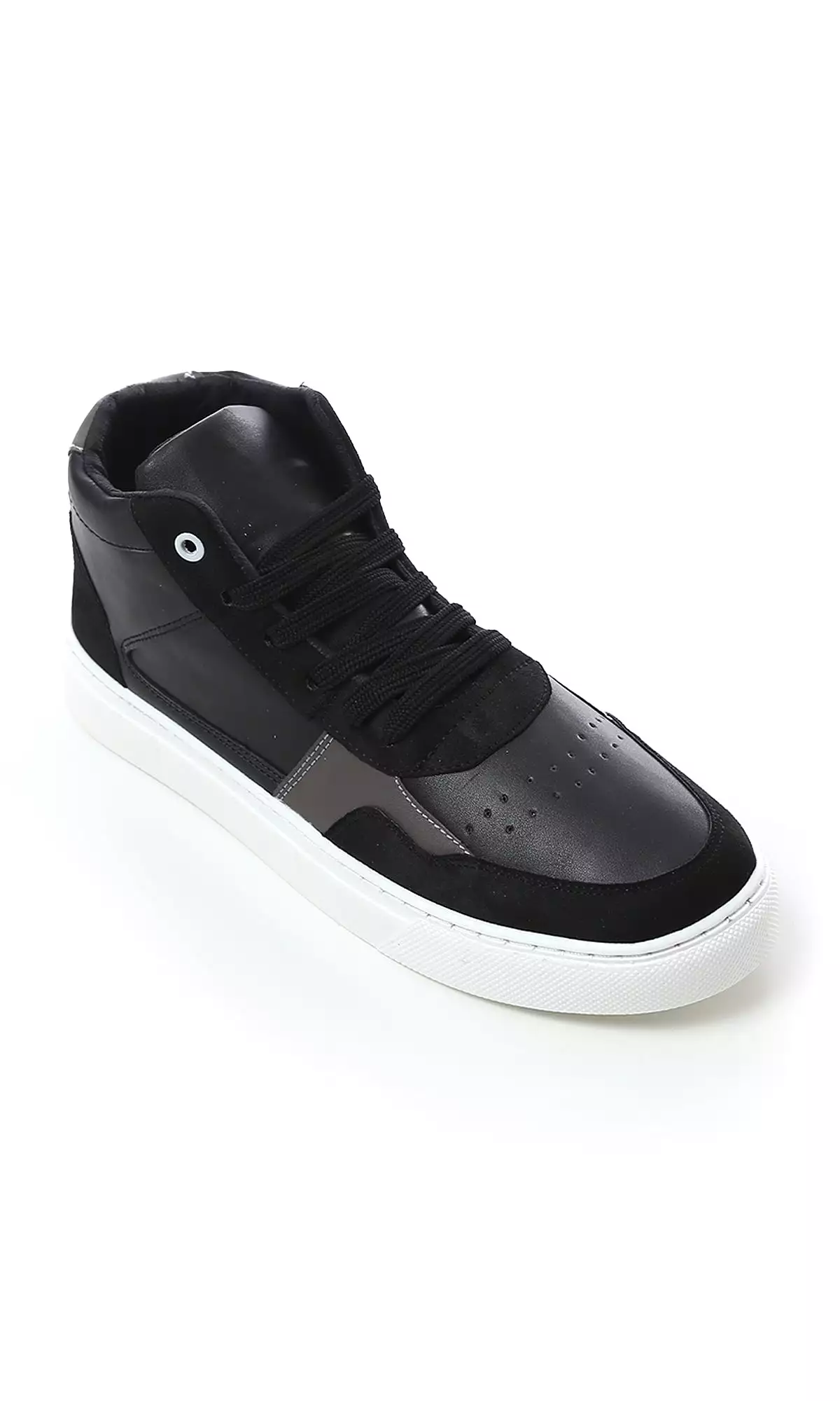 O180406 Lace Up Leather With Suede High-Neck Casual Shoes - Black