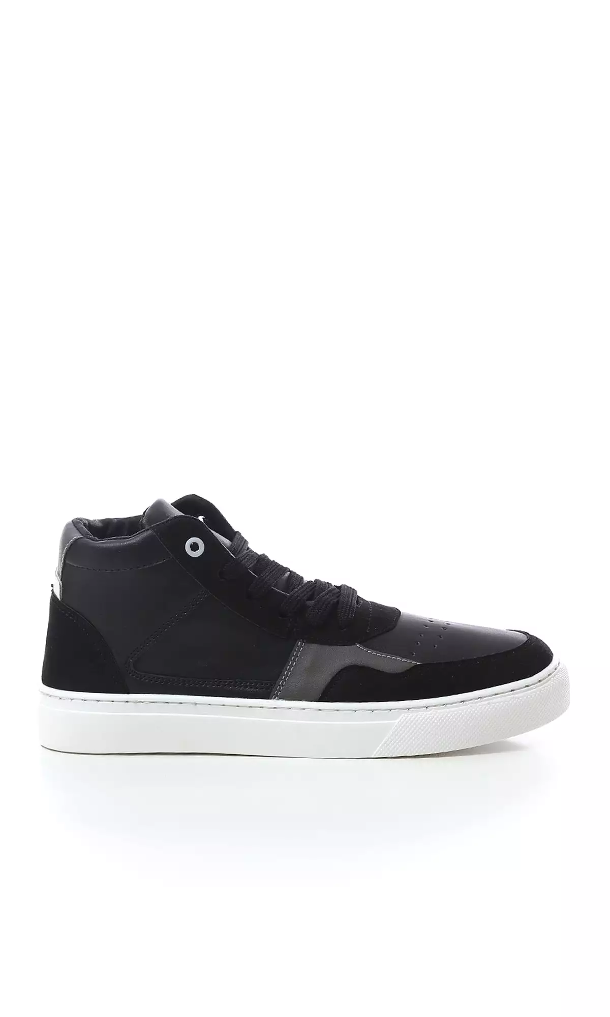 O180406 Lace Up Leather With Suede High-Neck Casual Shoes - Black