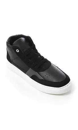 O180406 Lace Up Leather With Suede High-Neck Casual Shoes - Black