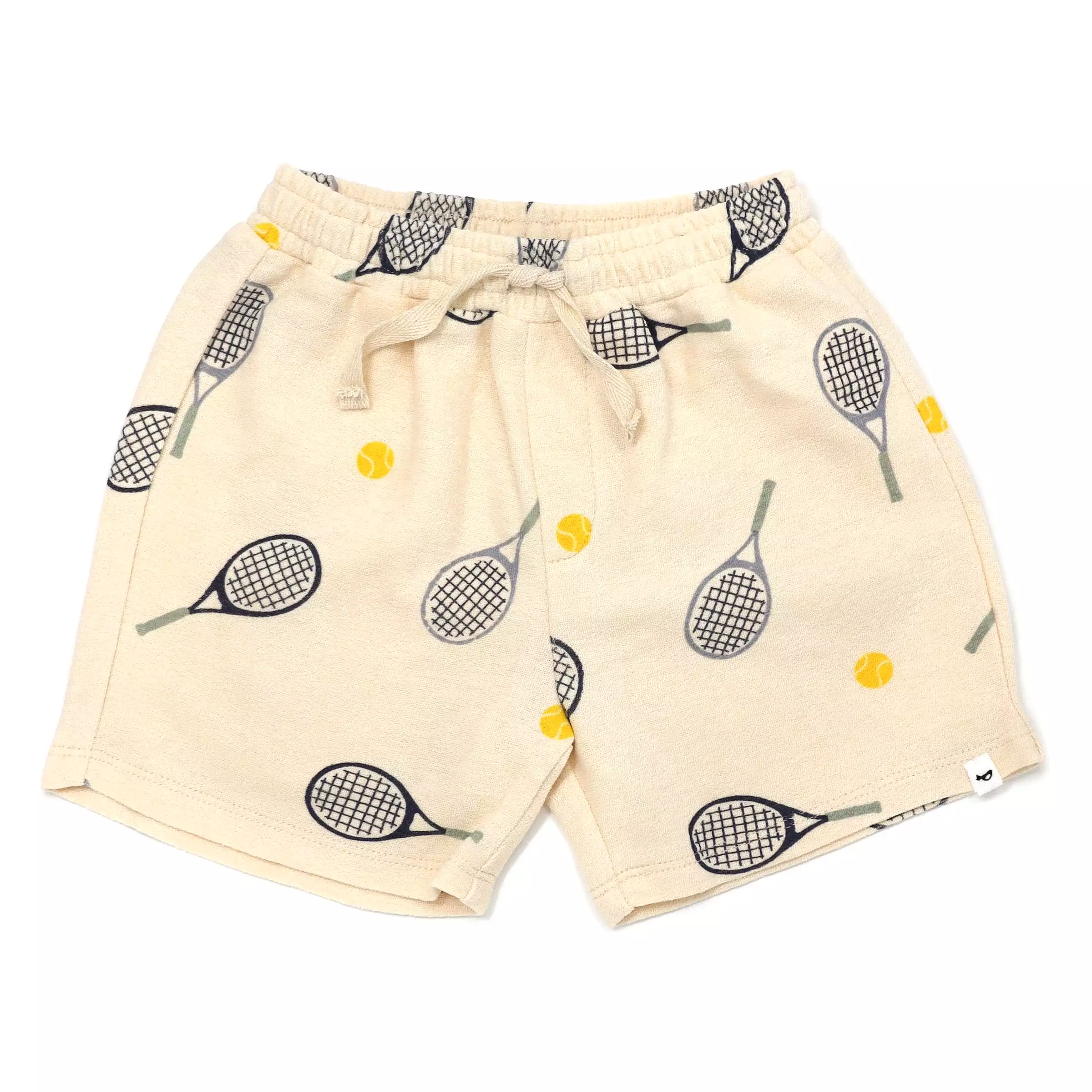 oh baby! Cotton Terry Boys Track Shorts - Tennis Print - Natural