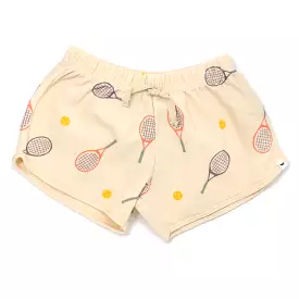 oh baby! Cotton Terry Girls Track Shorts - Tennis Print - Natural