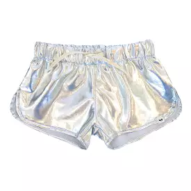 oh baby! Drawstring Shorter Metallic Track Shorts - Silver