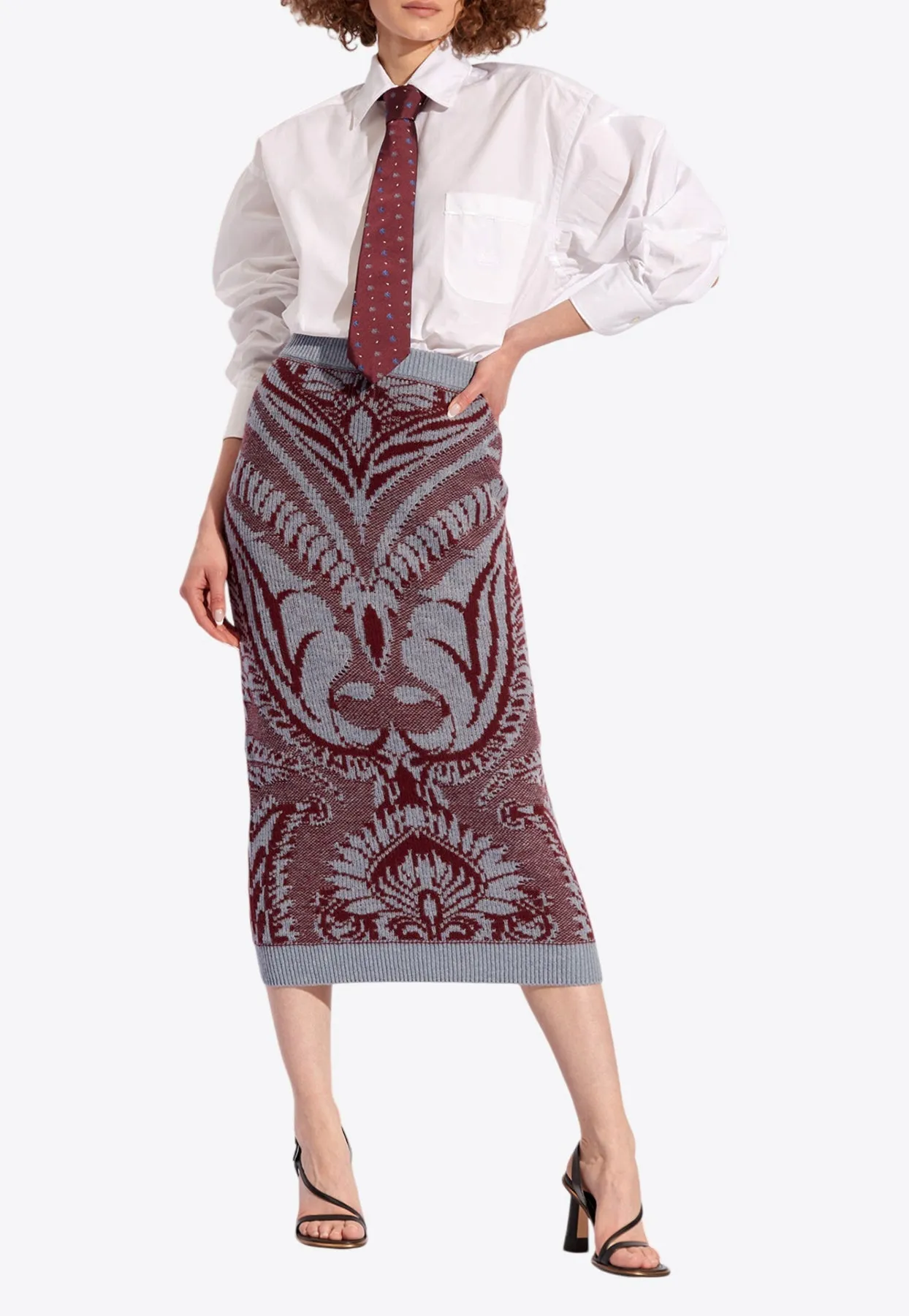 Paisley Wool Midi Skirt