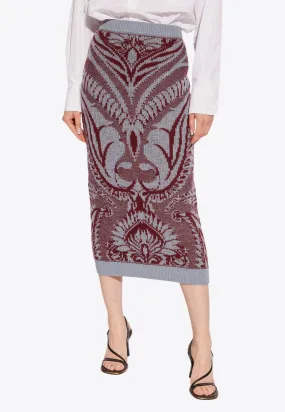 Paisley Wool Midi Skirt