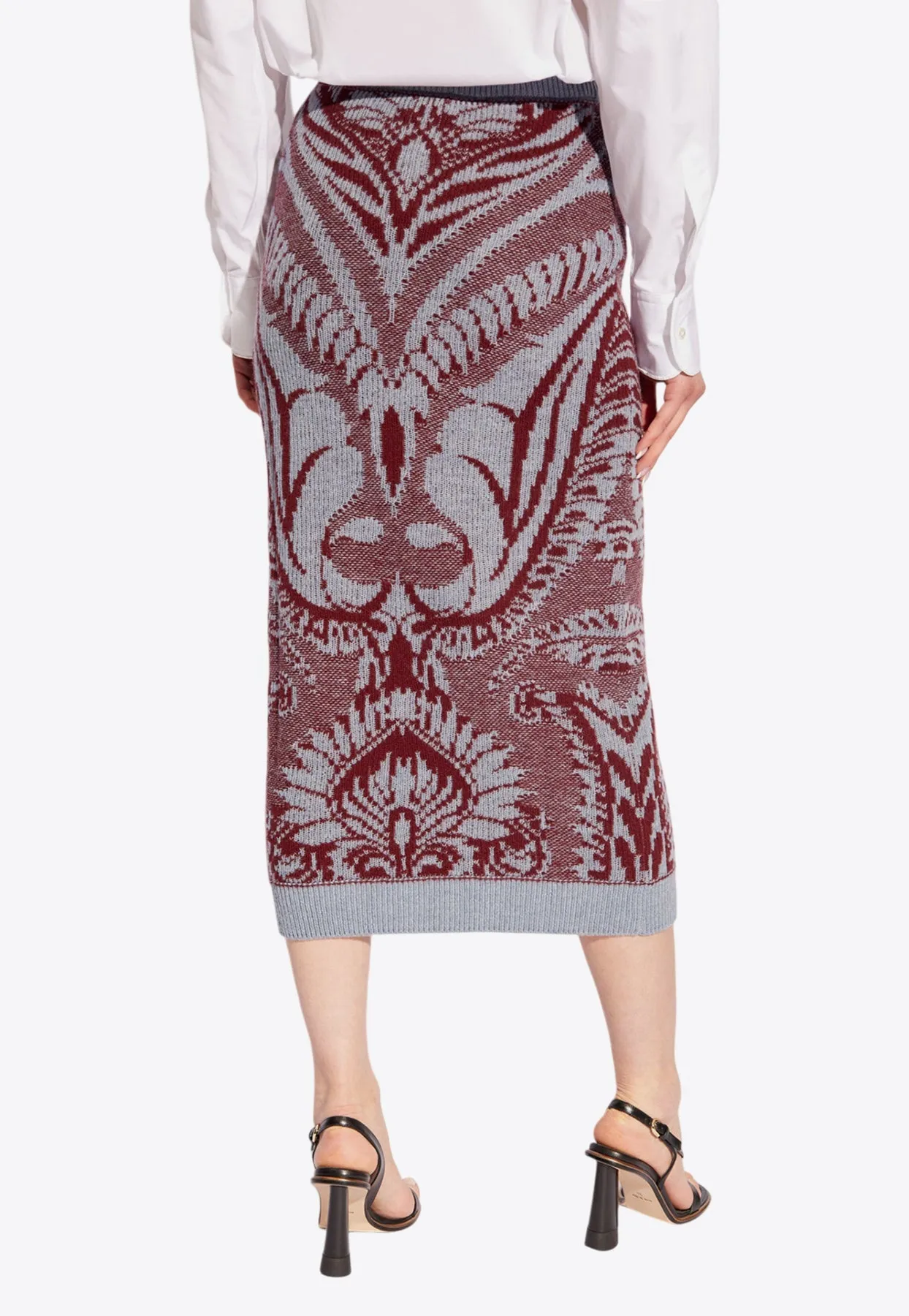 Paisley Wool Midi Skirt