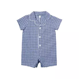 Petit Confection Plaid Romper in Blue