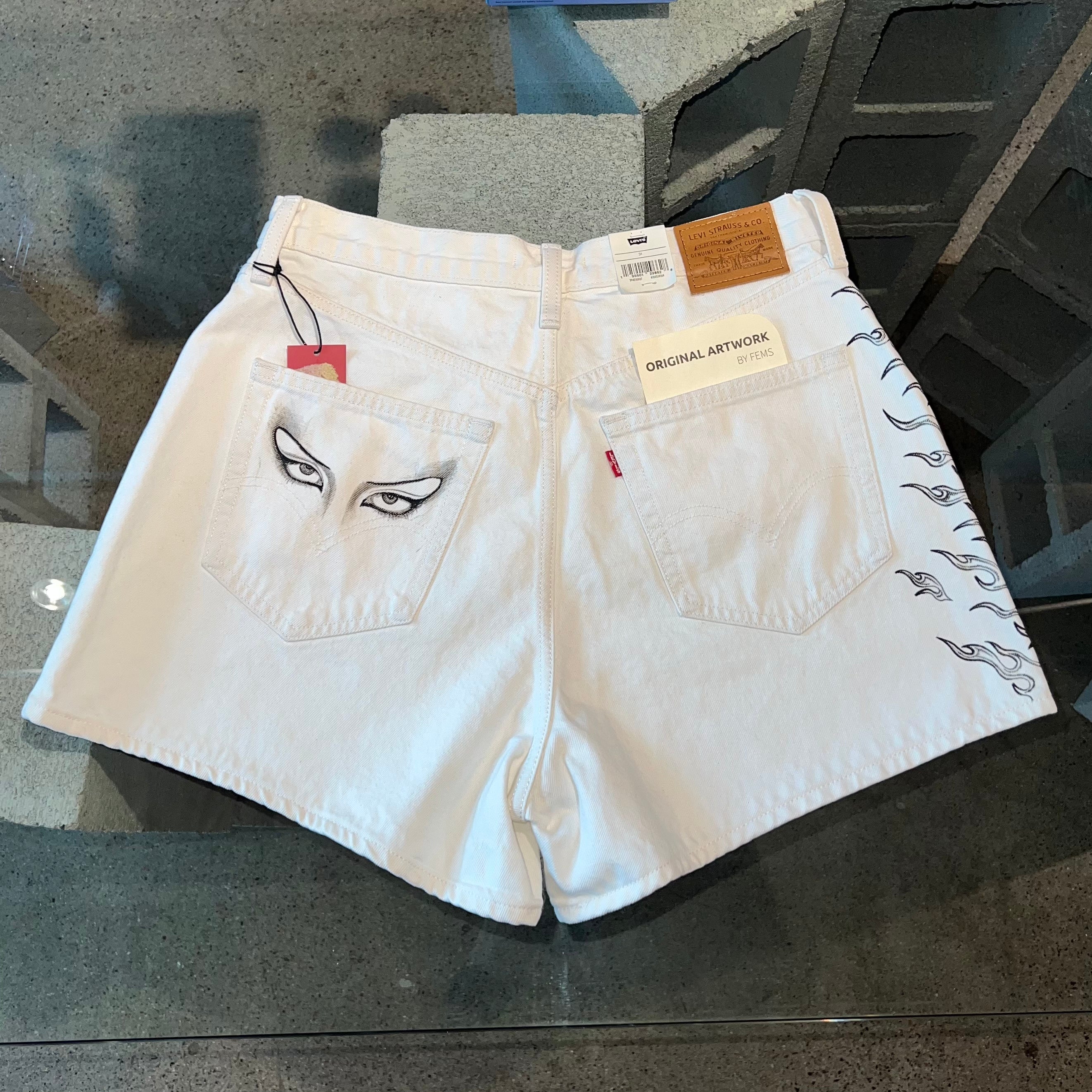 PHX GEN x FEMS Hand Drawn Levi’s Shorts - Size 31