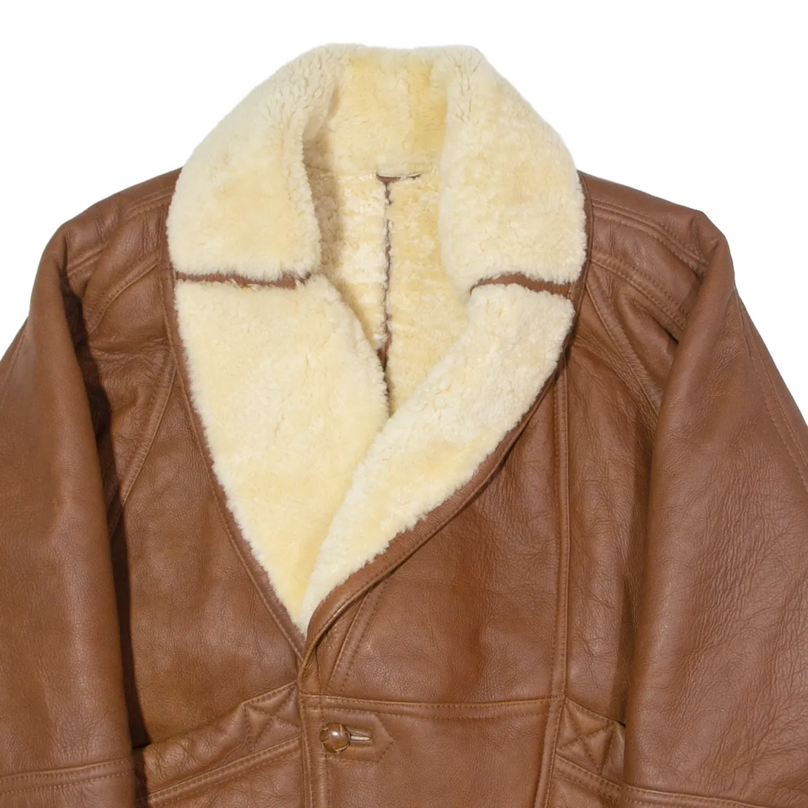 PICDOR Mens Overcoat Coat Brown Shearling 80s S