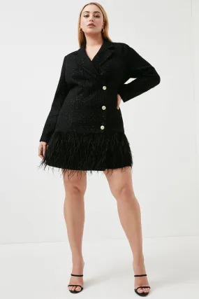 Plus Size Feather Trim Sparkle Boucle Tux Mini Dress | Karen Millen