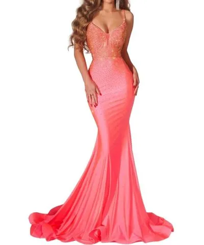 PORTIA & SCARLETT Trumpet Style Prom Dress In Peach