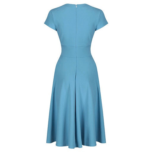 Pretty Blue Vintage A Line Crossover Capped Sleeve Tea Swing Dress