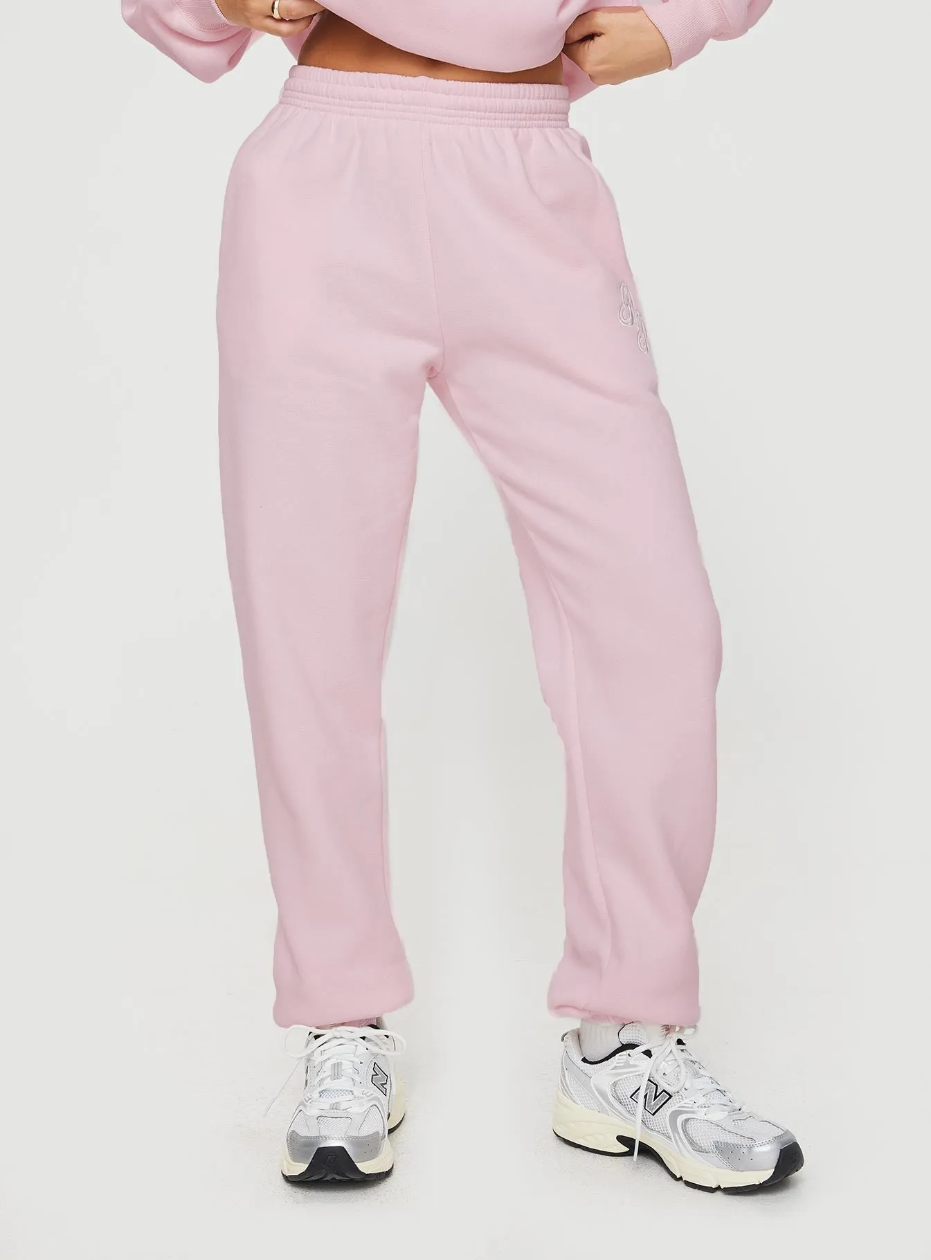 Princess Polly Track Pants Script Baby Pink / Grey