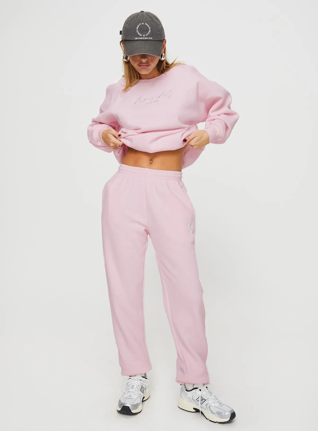 Princess Polly Track Pants Script Baby Pink / Grey