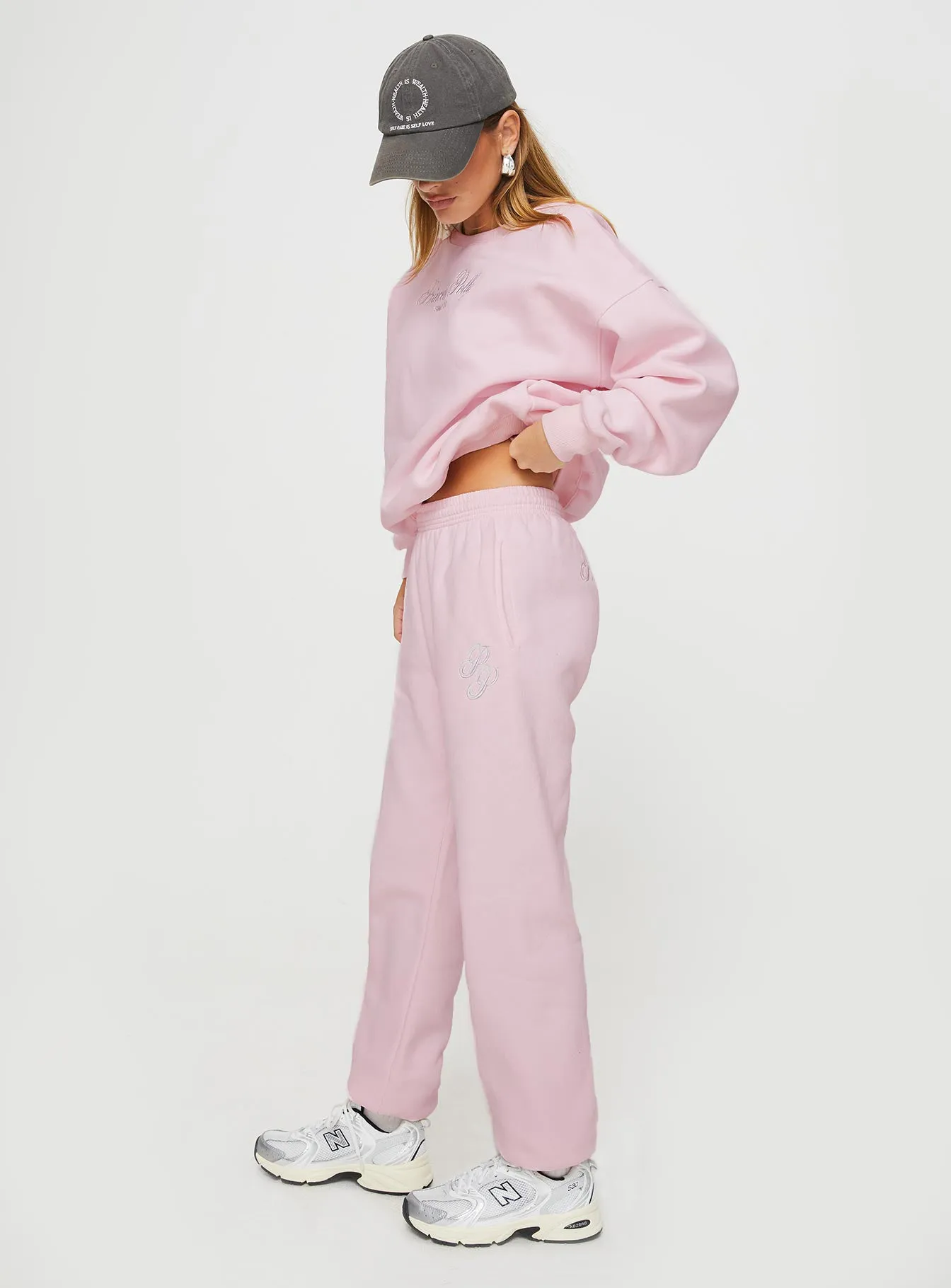 Princess Polly Track Pants Script Baby Pink / Grey