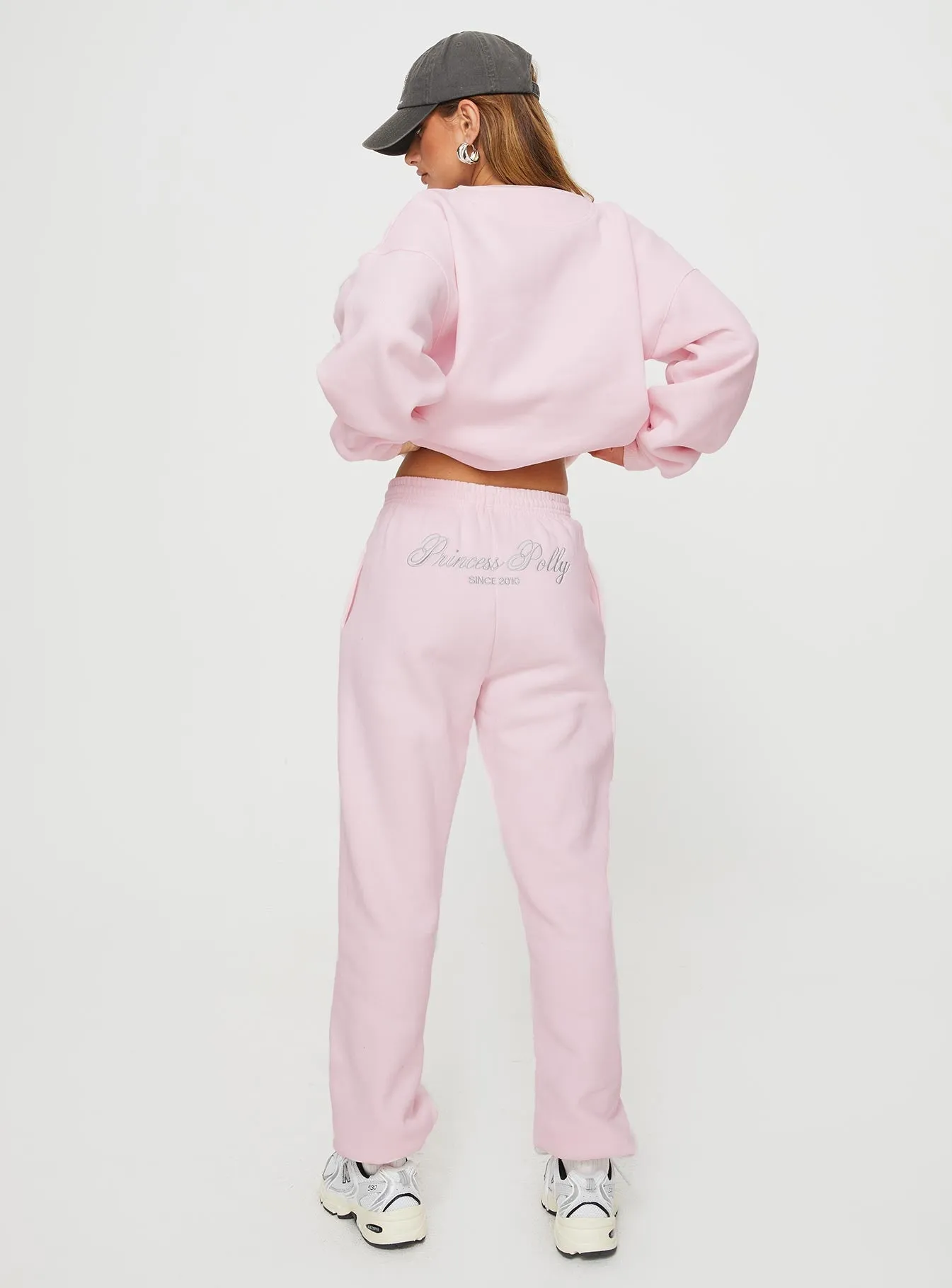 Princess Polly Track Pants Script Baby Pink / Grey