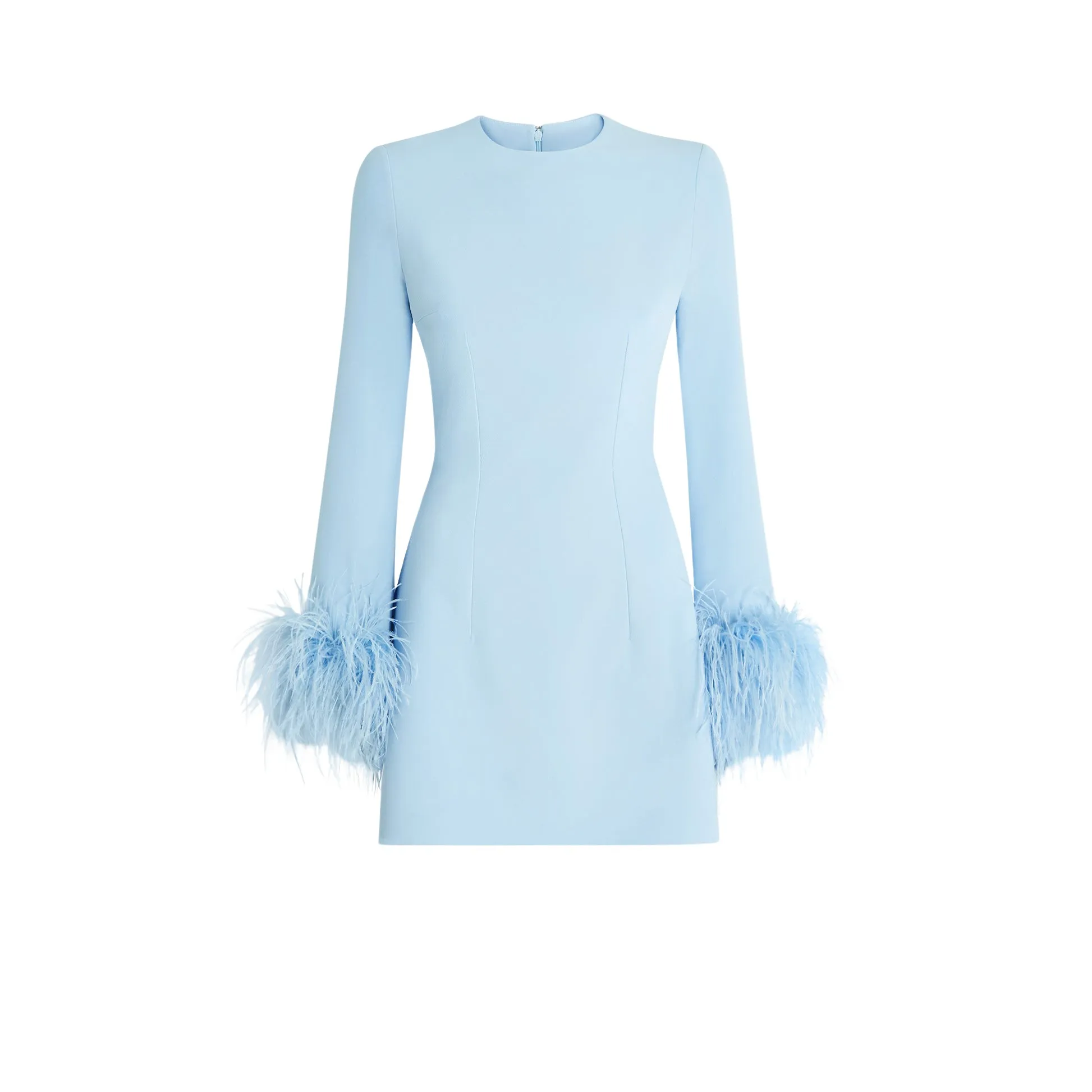 --Rena Pale Blue Feather-Trimmed Short Dress-