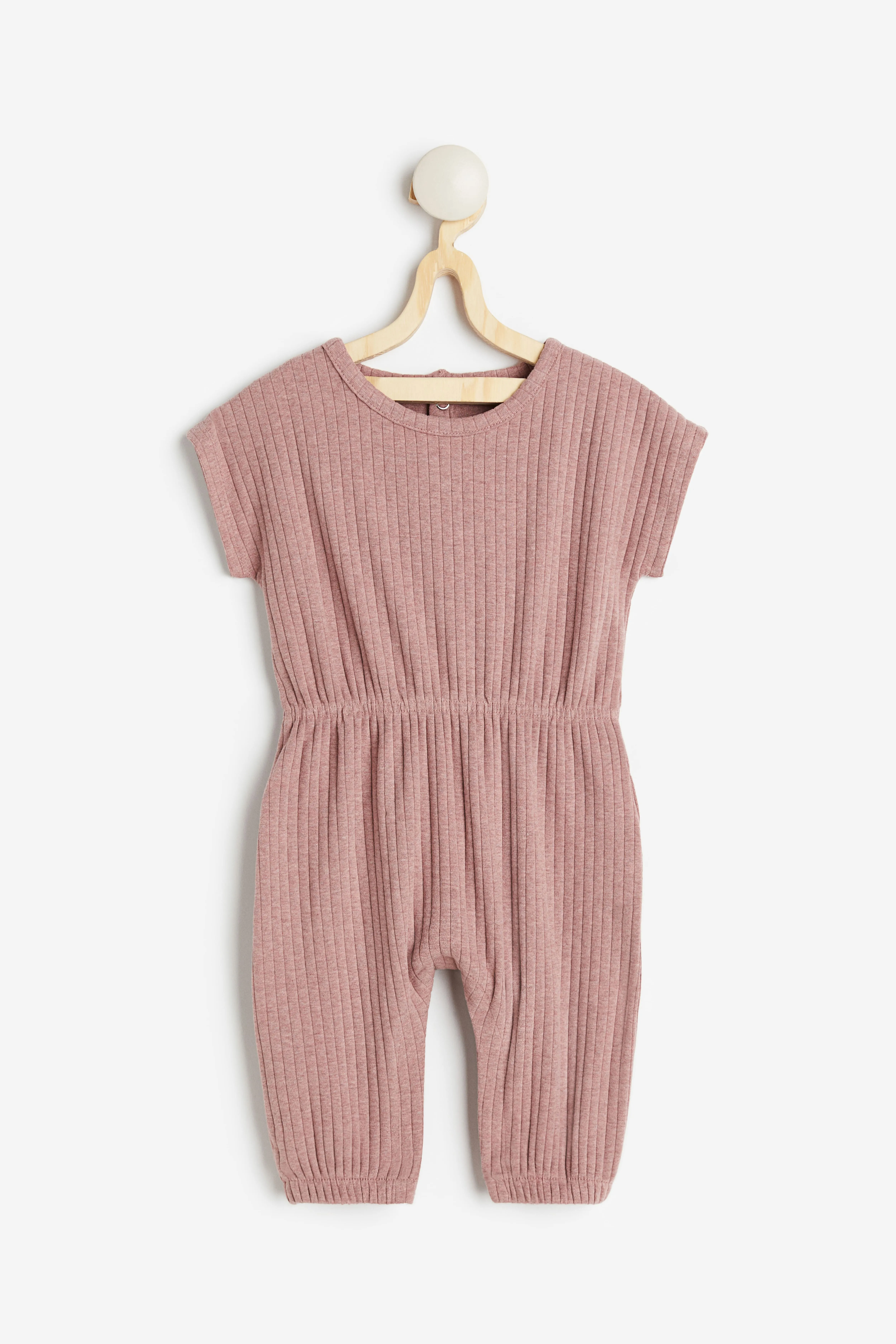 Ribbed romper suit - Round neck - Short sleeve - Dark pink marl - Kids | H&M GB