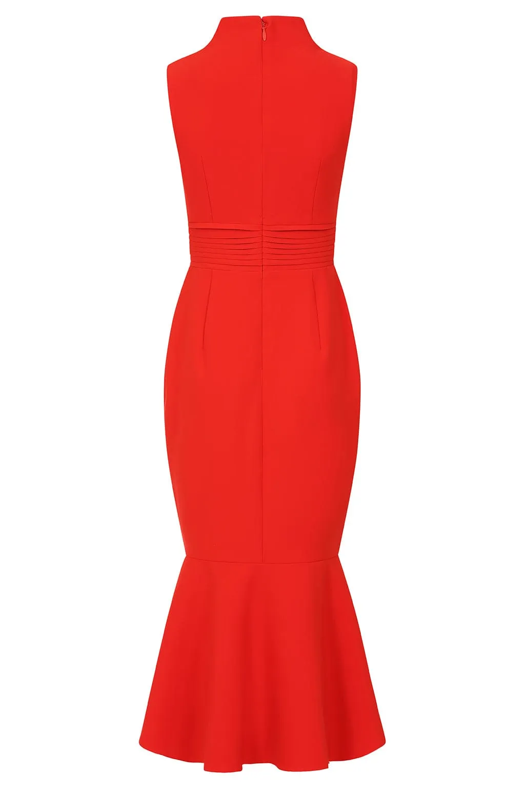 SAFFRON High Neck Rose Button Midi Dress in Red