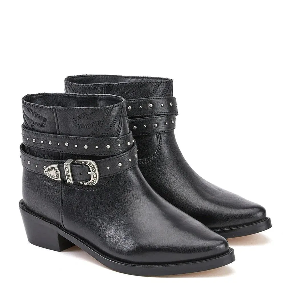 Saint Adrienne Embellished Strap Leather Ankle Boot