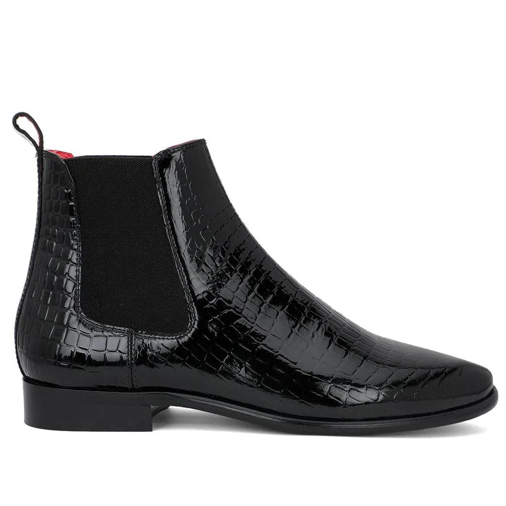 Saint Eadred Black Croco Patent Shiny Leather Chelsea boot