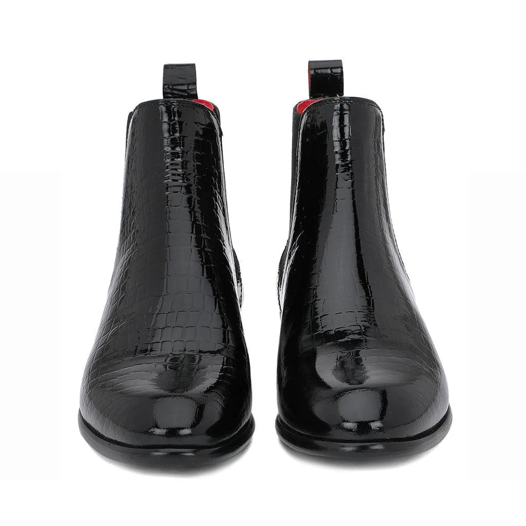 Saint Eadred Black Croco Patent Shiny Leather Chelsea boot