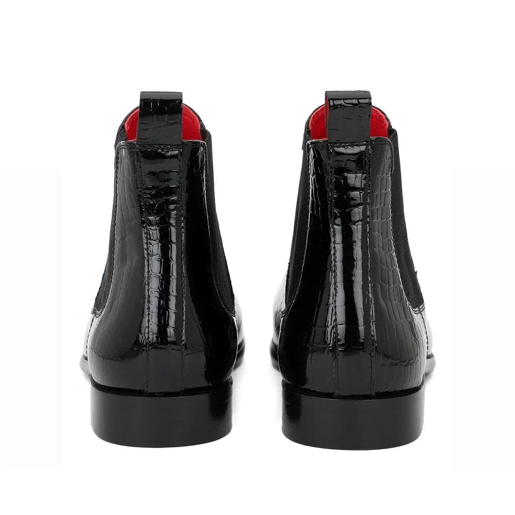 Saint Eadred Black Croco Patent Shiny Leather Chelsea boot