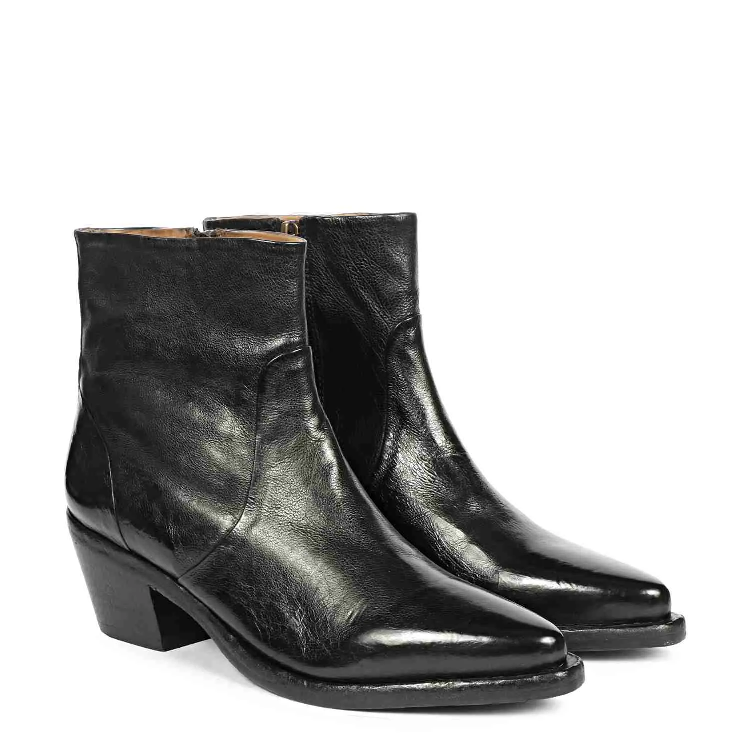 Saint Emelia Black Leather Washed Ankle Boot