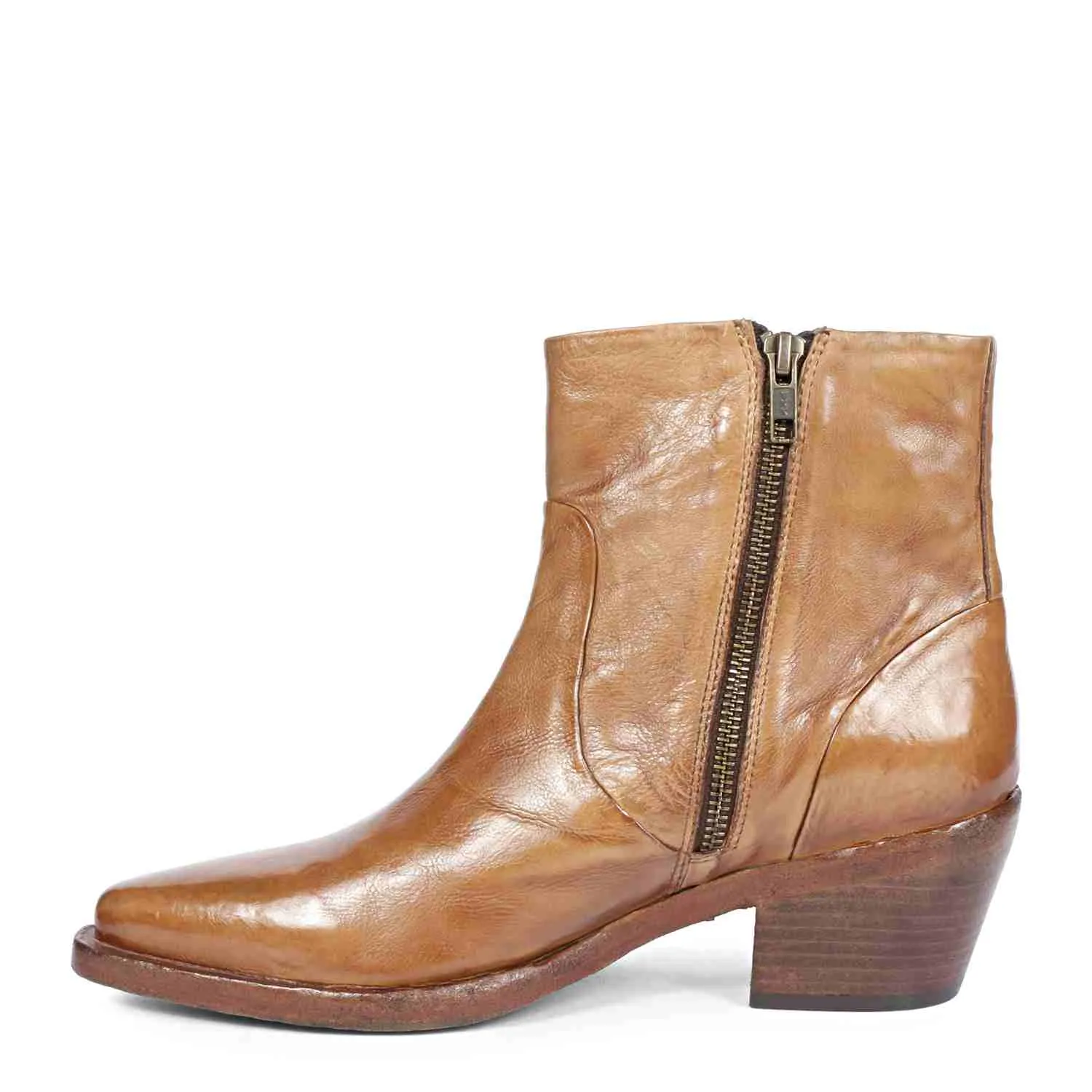 Saint Emelia Tan Leather Washed Ankle Boot