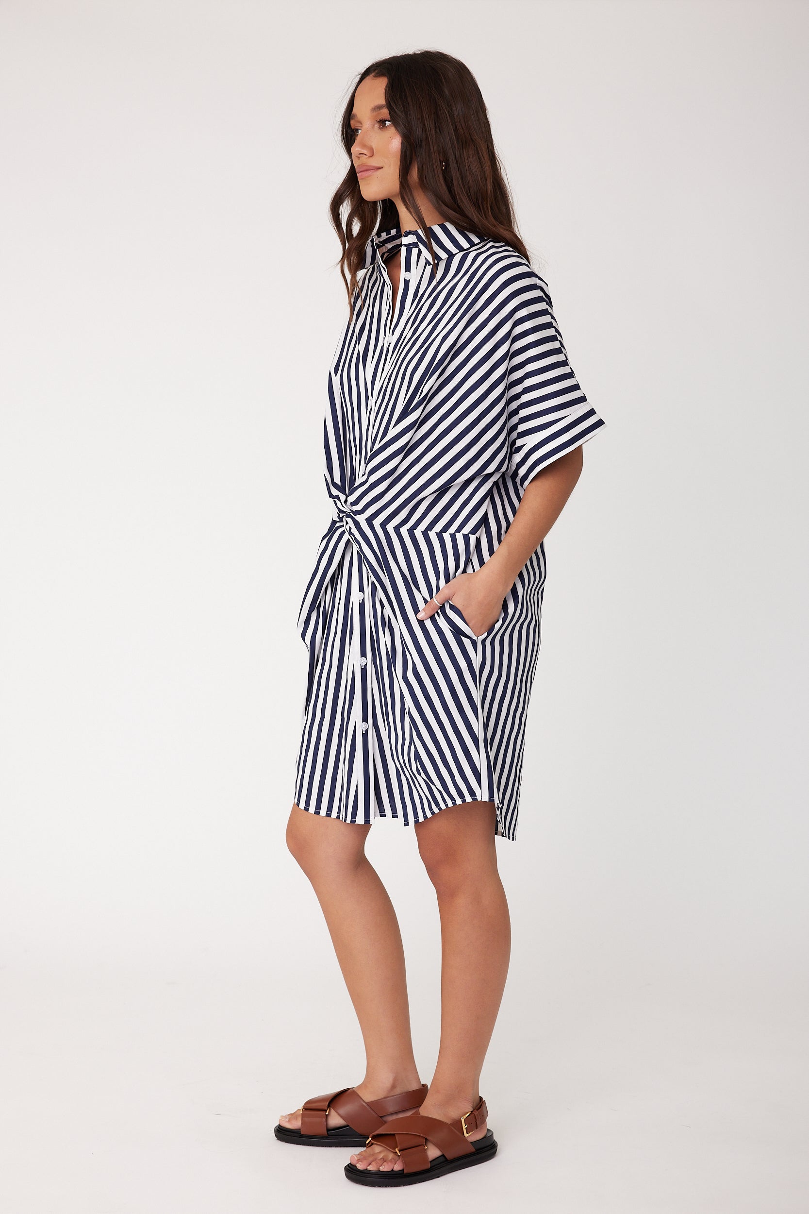 SANTAFAI Dress Navy Stripe