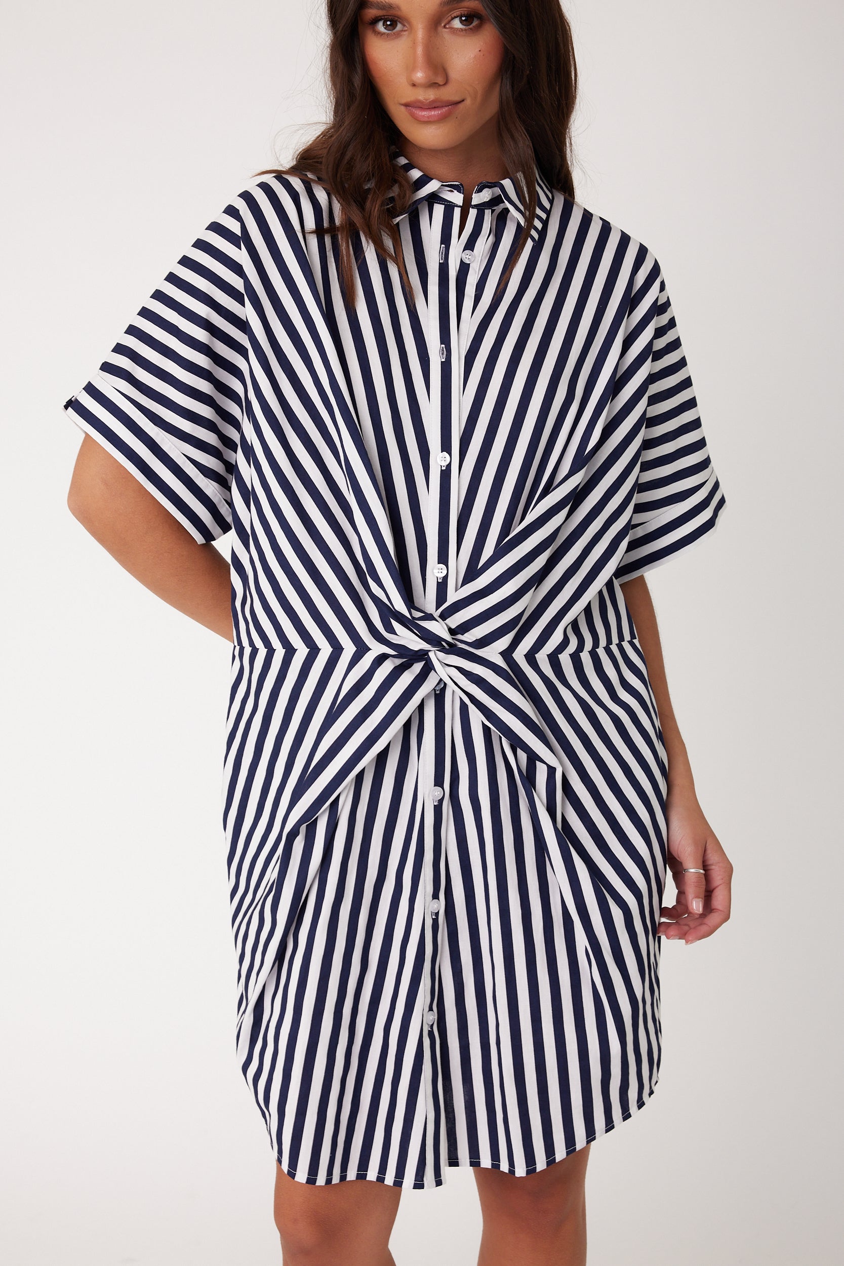 SANTAFAI Dress Navy Stripe