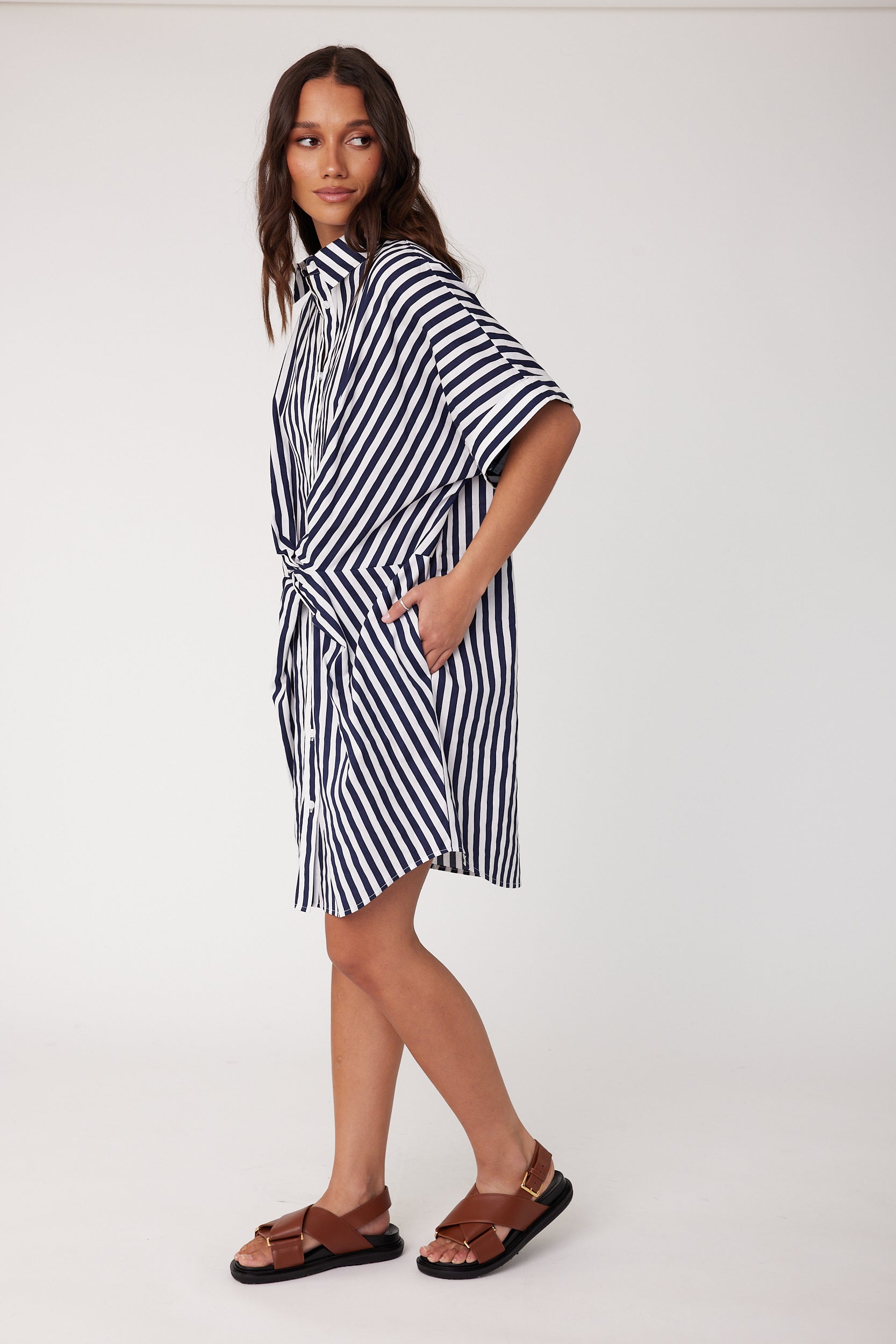 SANTAFAI Dress Navy Stripe