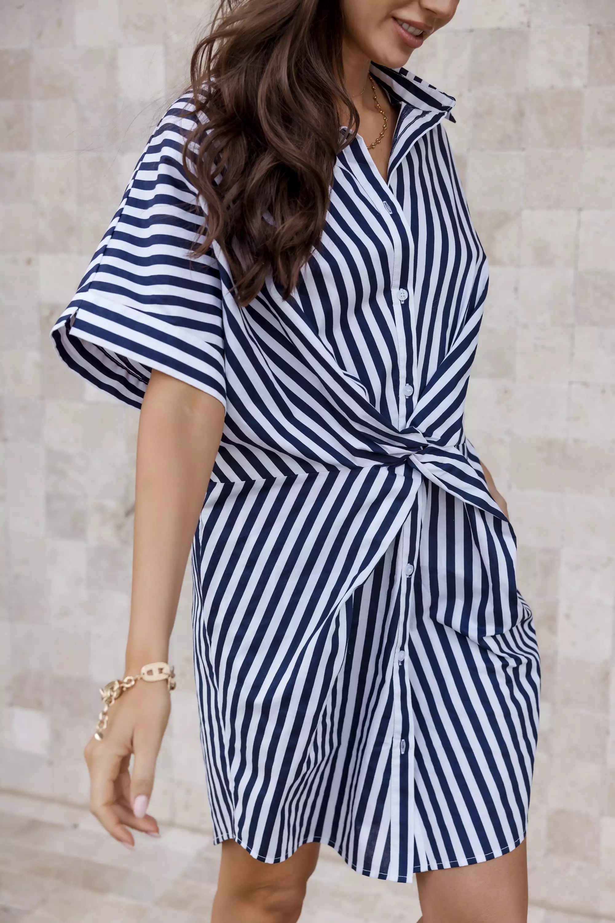 SANTAFAI Dress Navy Stripe