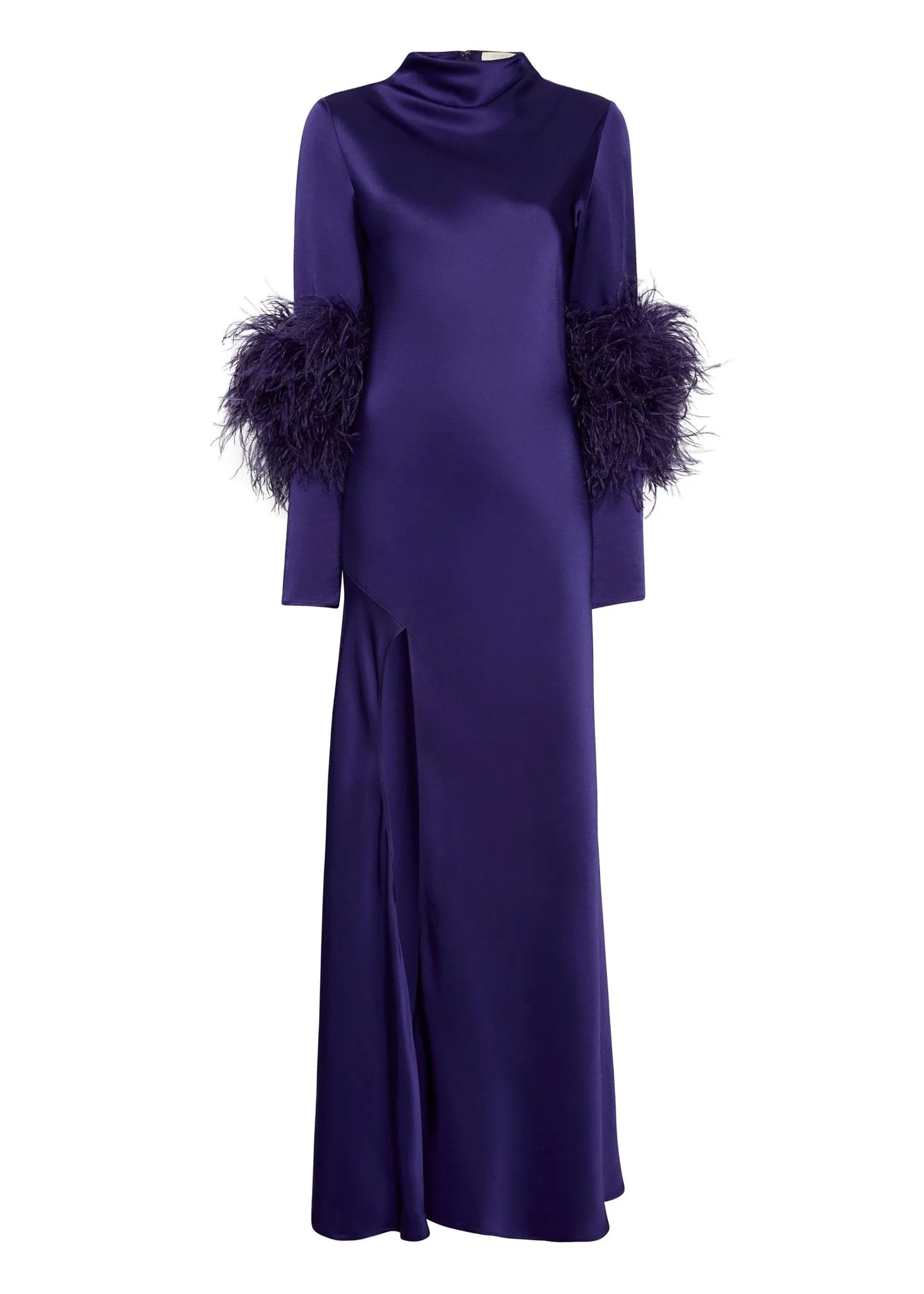 --Satin Bias Feather Dress With Slit-