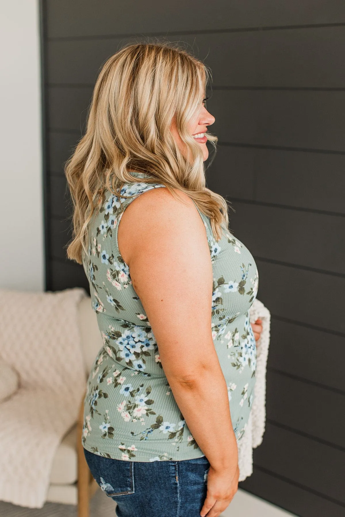 Simply Flourishing Floral Tank Top- Dusty Sage