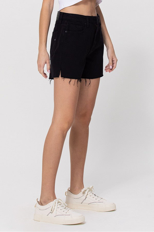 SOFIE BLACK SIDE SLIT MOM SHORTS