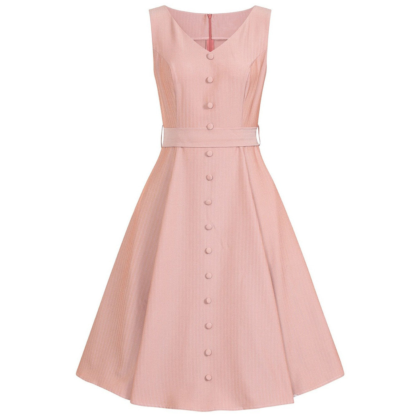 Soft Pink Sleeveless V Neck Summer Swing Dress