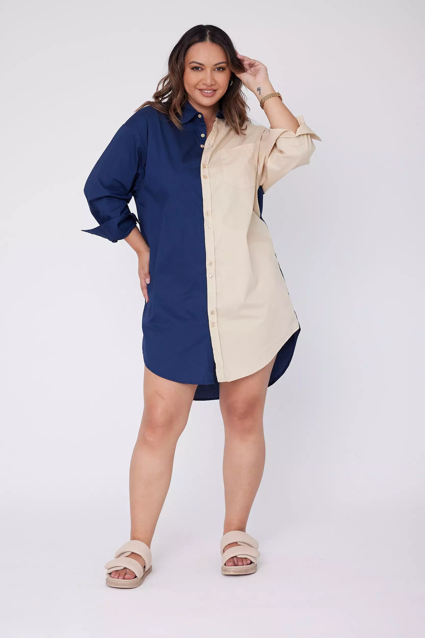 SOLIEL Dress Navy & Beige