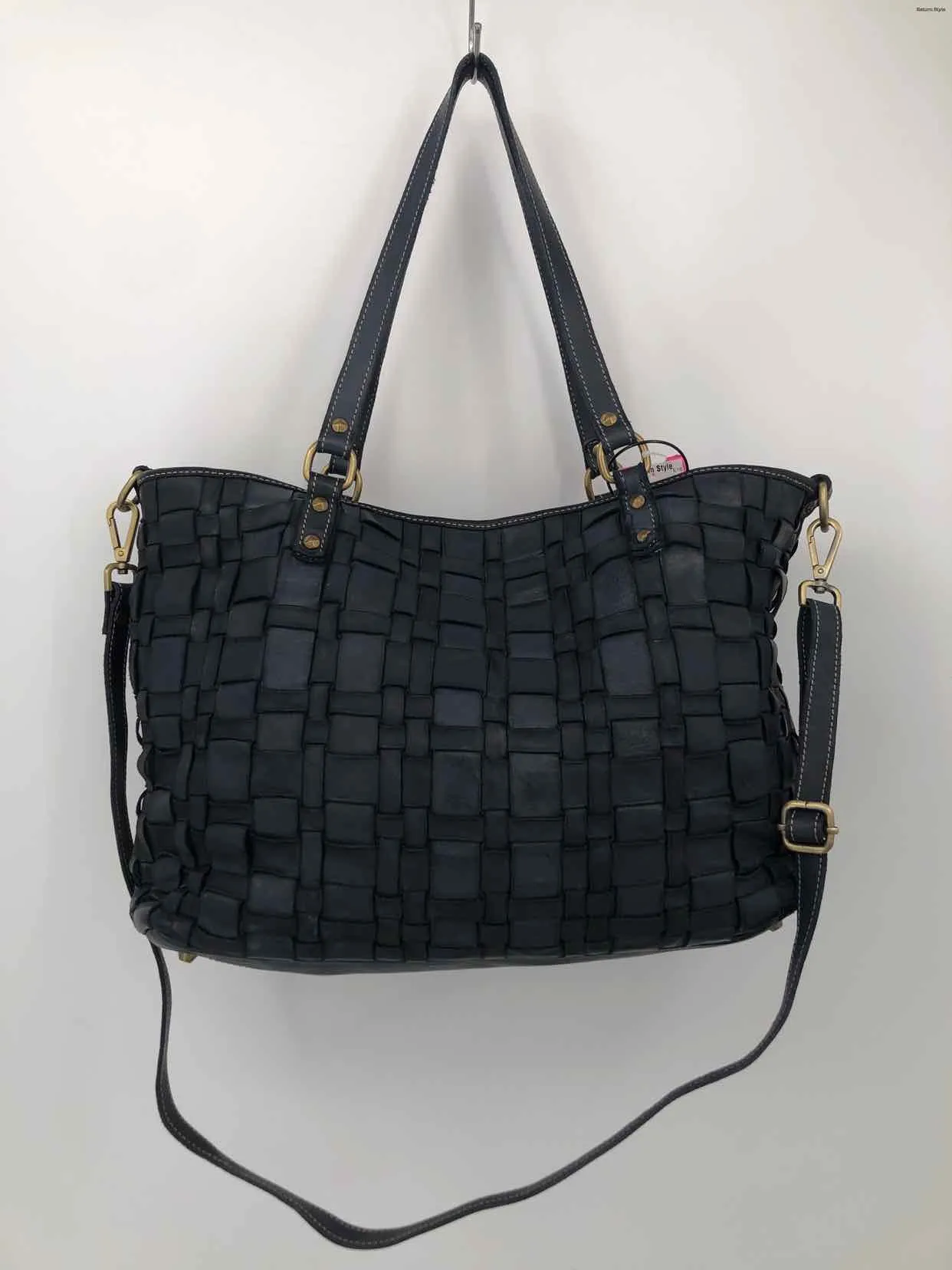 SUNDANCE Navy Leather Pre Loved Woven Tote Purse