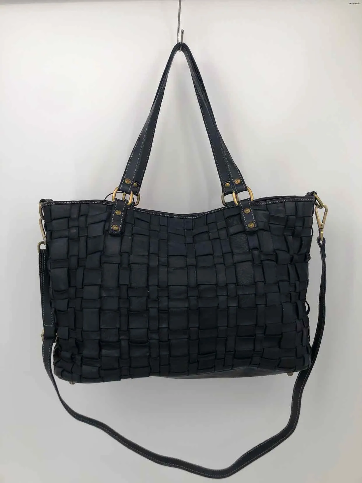 SUNDANCE Navy Leather Pre Loved Woven Tote Purse