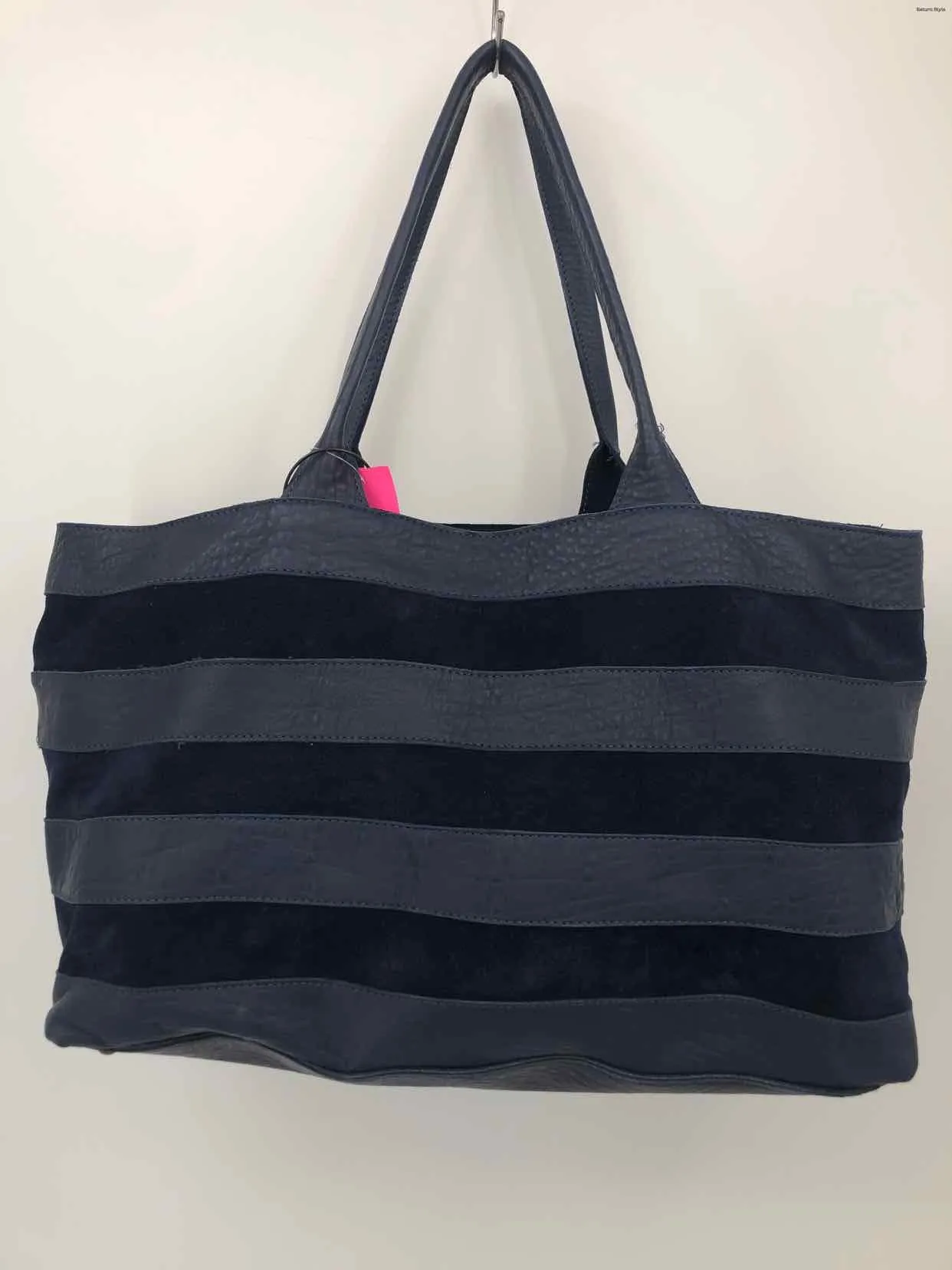 SUNDANCE Navy Leather suede Pre Loved Striped Tote Purse