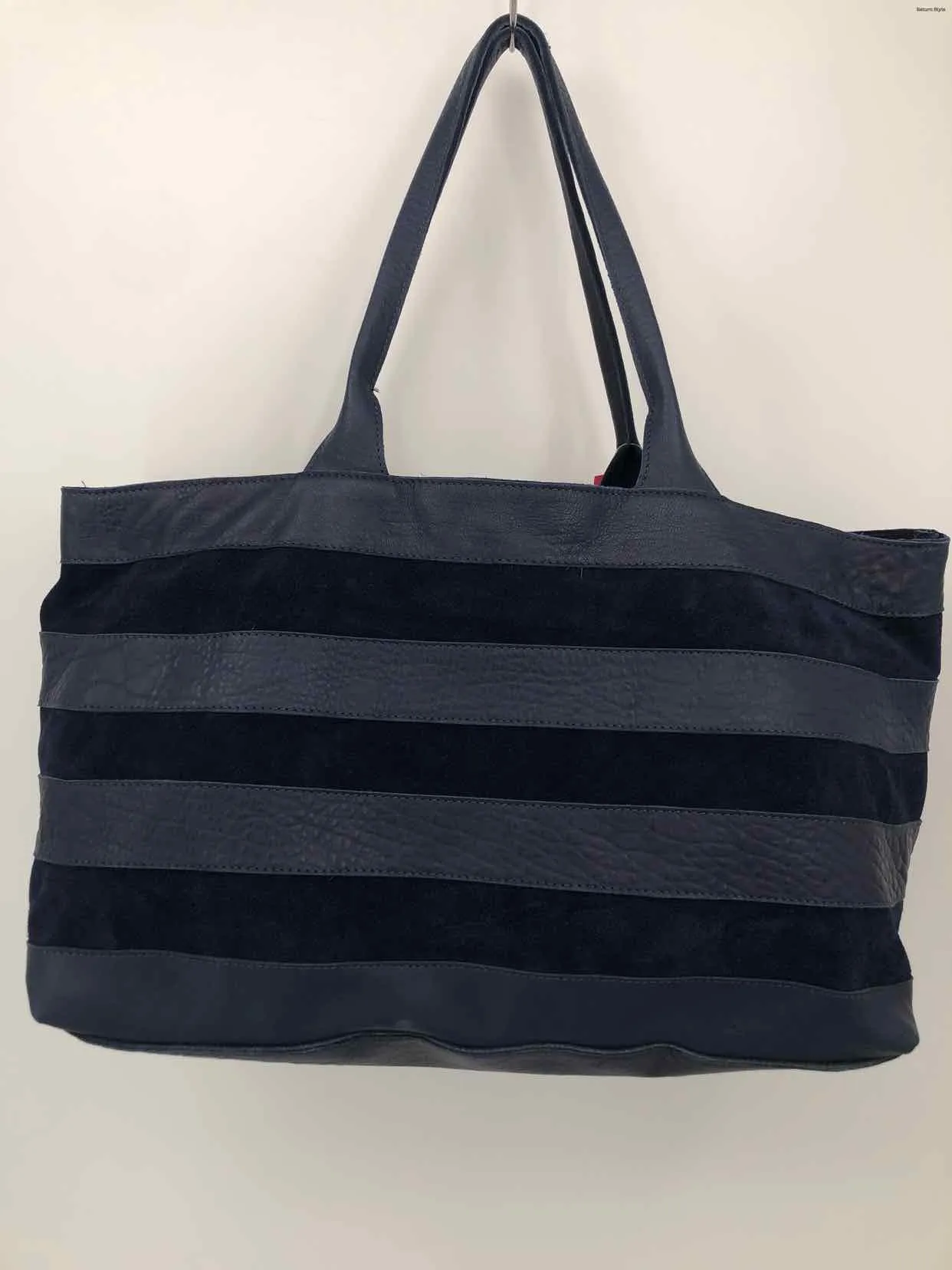 SUNDANCE Navy Leather suede Pre Loved Striped Tote Purse