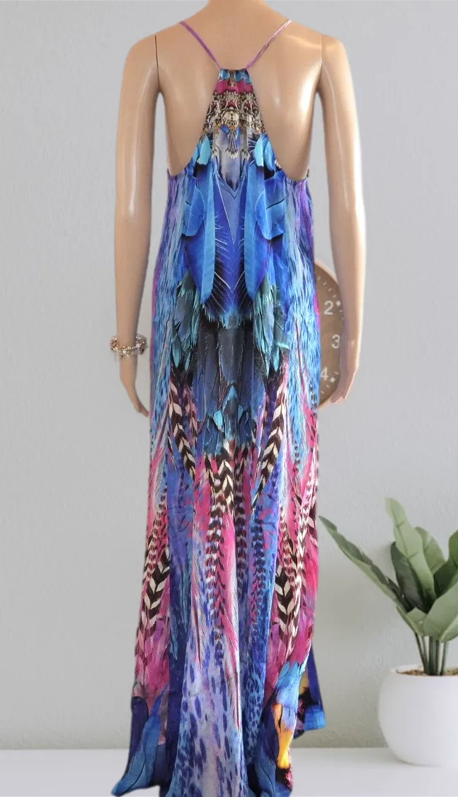 T-Back Long Maxi Dress-Costal Feather