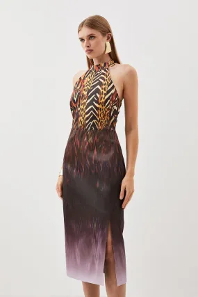 Tailored Italian Signature Stretch Ombre Feather Print Midi Dress | Karen Millen