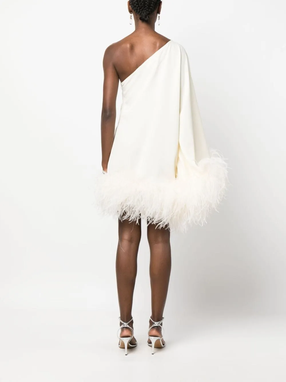 Taller Marmo Pre    Taller Marmo Pre Piccolo Ubud One Shoulder Feather Trimmed Crepe Mini Dress