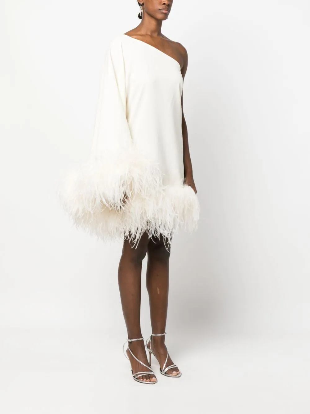 Taller Marmo Pre    Taller Marmo Pre Piccolo Ubud One Shoulder Feather Trimmed Crepe Mini Dress