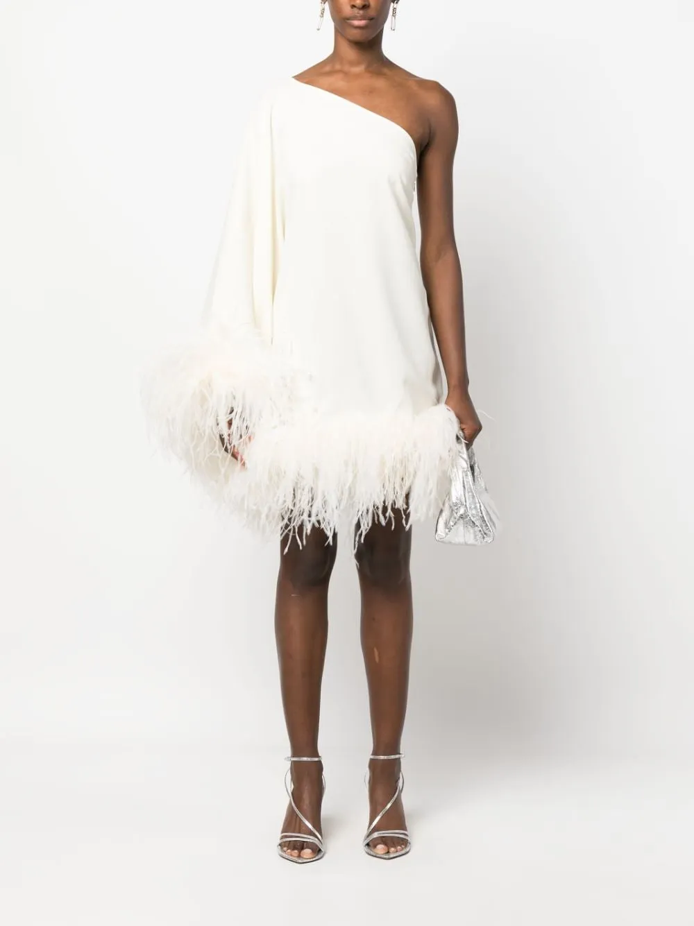 Taller Marmo Pre    Taller Marmo Pre Piccolo Ubud One Shoulder Feather Trimmed Crepe Mini Dress