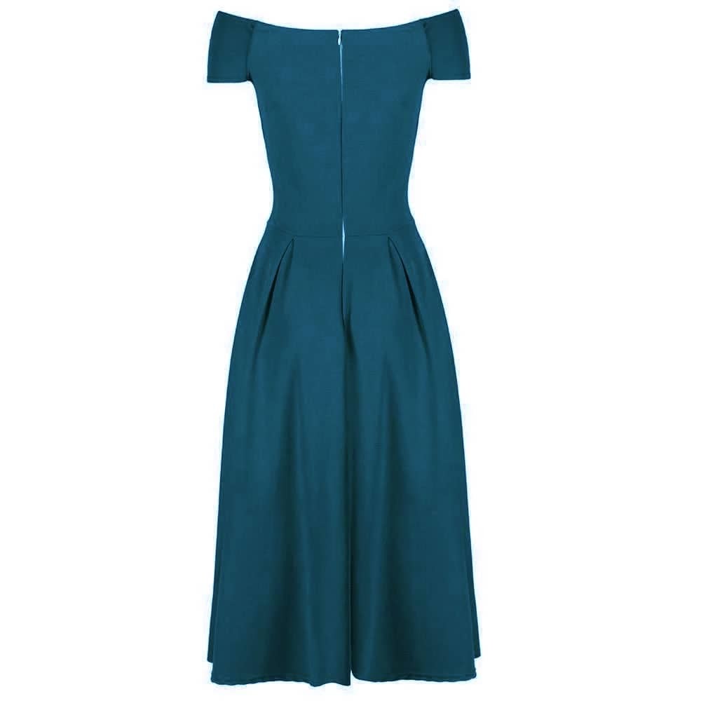 Teal Crossover Bardot 50s Swing Dress