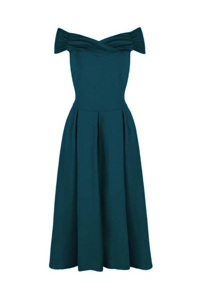 Teal Crossover Bardot 50s Swing Dress