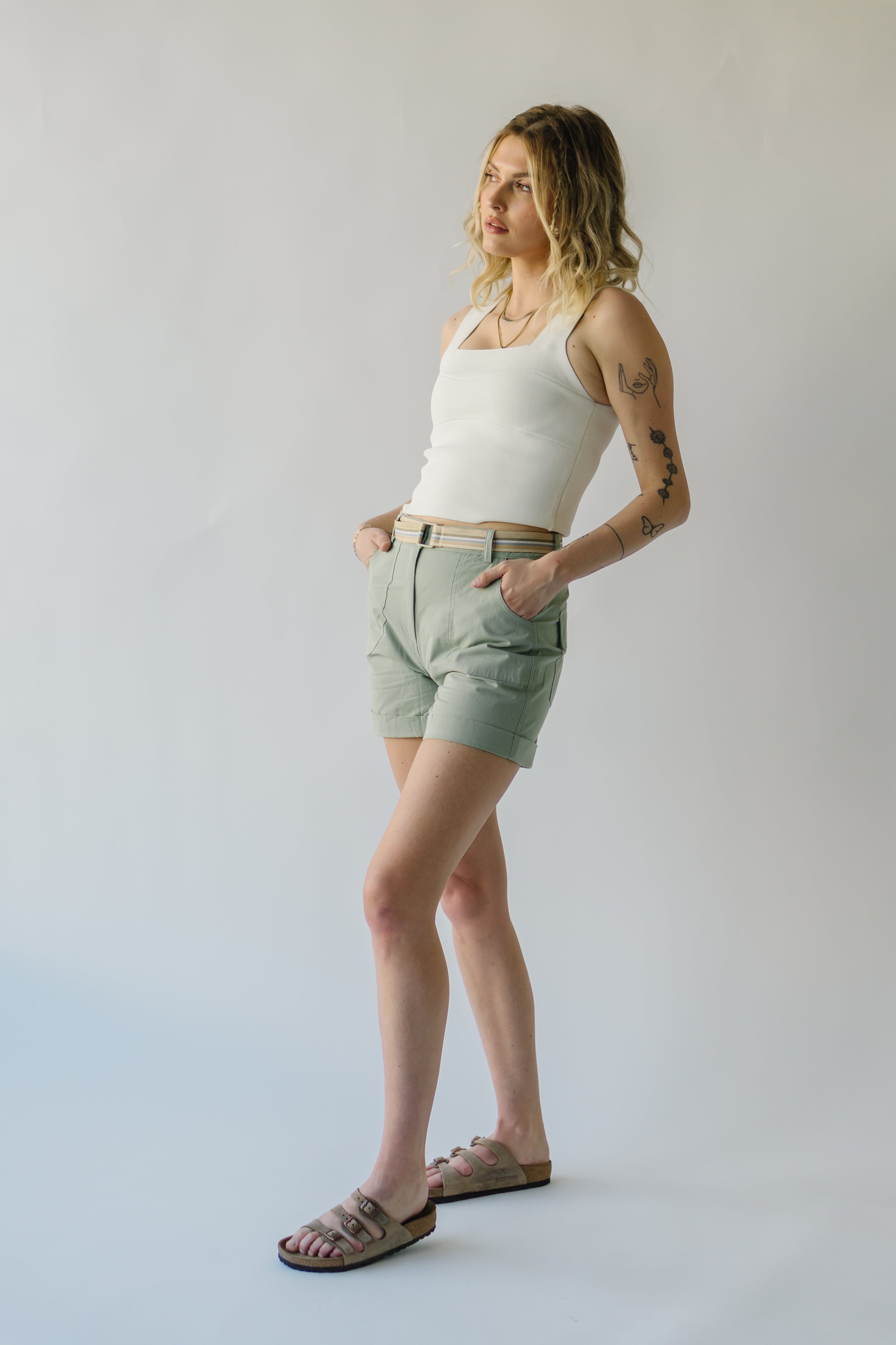 The Daley Folded Hem Shorts in Light Olive