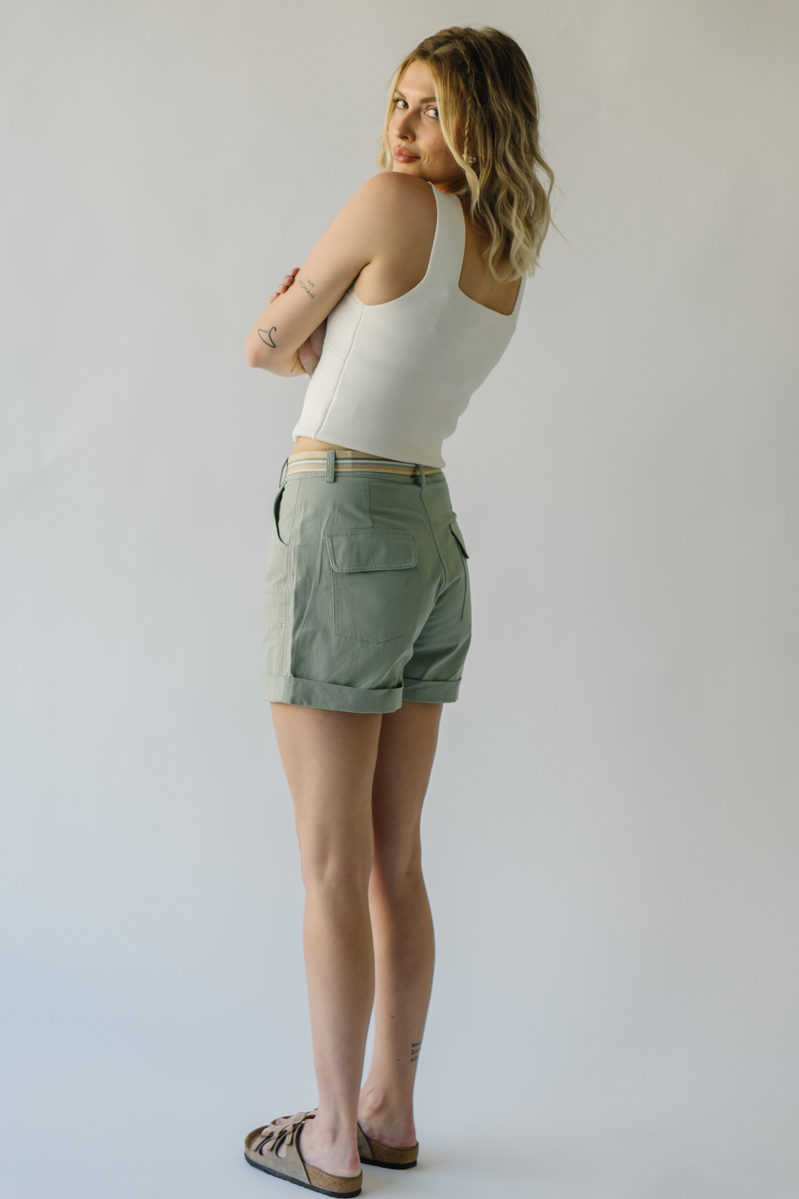 The Daley Folded Hem Shorts in Light Olive